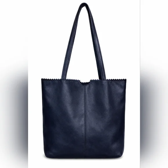 Latico Dark Blue Leather Tote Bag With Floral Lining 13x13 - Picture 1 of 13